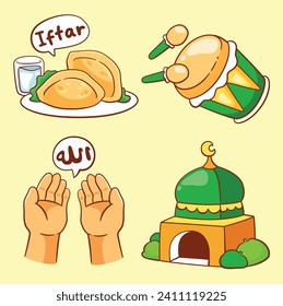 Handgezeichnete Kollektion von Ramadan-Elementen.übersetzen: allah