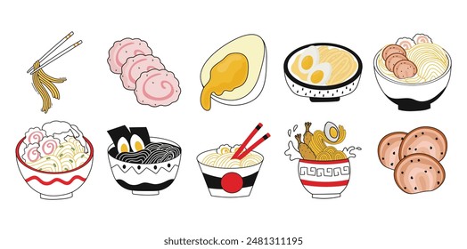 Hand Drawn Ramen Illustration Set