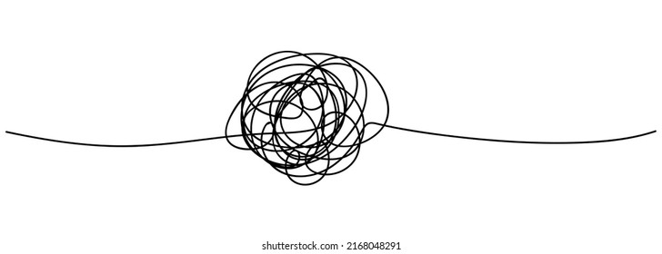 Hand drawn random chaotic line. Insane tangled scribble clew. Vector icon isolated on white background