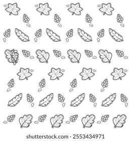 hand drawn random leaves doodle pattern