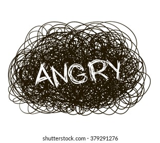 Hand Drawn Random Pen Scribble Shape. Angry Emotion. Vector EPS10