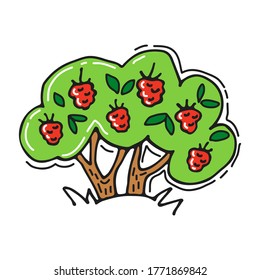 handgezeichnete Himbeere einzeln auf weißem Hintergrund. Doodle-Stil. Vektorgrafik. Design-Element für Grußkarte, Broschüre, Broschüre, Poster, Banner.