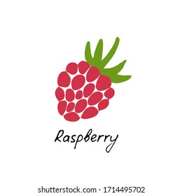 Hand drawn raspberry logo. Berry icon and raspberry inscription. Vector illustration .