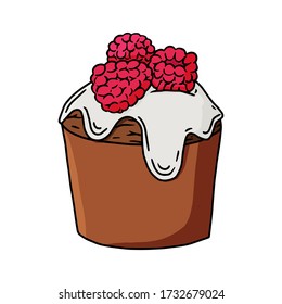 Hand drawn raspberry muffin vector illustration