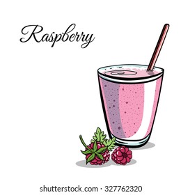 Hand drawn raspberry smoothie on the white background. Vector illustration.
