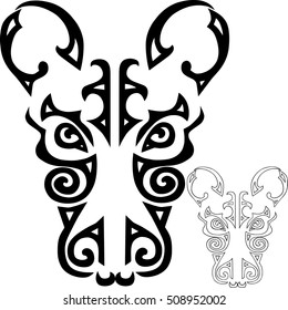 Hand drawn rat head stylized Maori face tattoo.  Symbol 2020 Chinese New Year. Vector illustration.