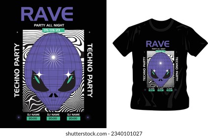 Hand drawn rave sticker t shirt design editable 