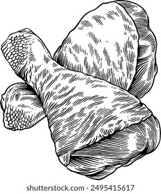 Hand drawn Raw Chicken Leg Sketch Illustration