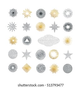 Hand drawn rays and starburst design elements. Collection of sunburst vintage style elements and icons for label and stickers