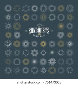 Hand drawn rays and starburst design elements. Collection of sunburst vintage style elements and icons for label and stickers