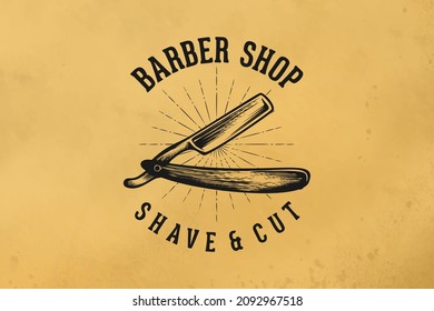 hand drawn razor blade, vintage barber shop hipster logo Designs Inspiration Isolated on White Background