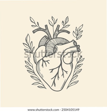  Hand drawn real human heart with flower