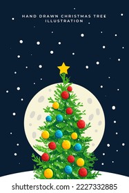 árbol de Navidad realista dibujado a mano con luz de la luna