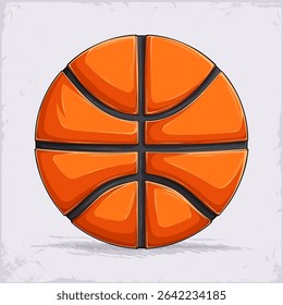 Hand drawn realistic orange basketball ball with black lines, professional sport equipment isolated on white background
