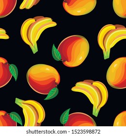 Hand drawn realistic pattern with tropical fruits. Colorful vector illustration. Suitable for any kind of design