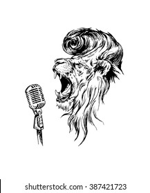 Hand drawn realistic  rock&roll lion character.