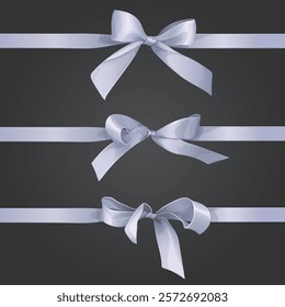 Hand drawn realistic style silver bow vector illustration, gift, decoration, ribbon bow, collection