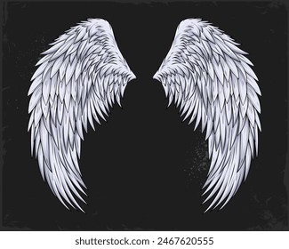 Hand drawn realistic white angel wings for festival or carnival costume, cartoon bird wings isolated