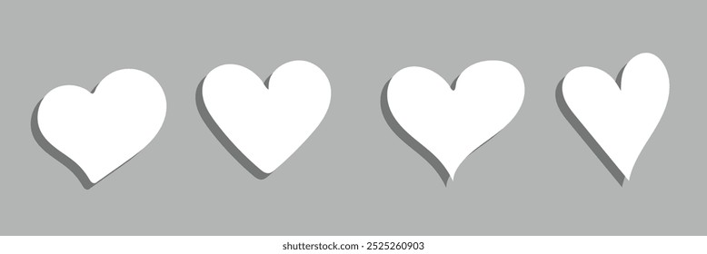 Hand drawn realistic white heart. Decorative spring romantic icon love symbol. Happy Valentines Day icon of white heart. Abstract vector illustration isolated on background.