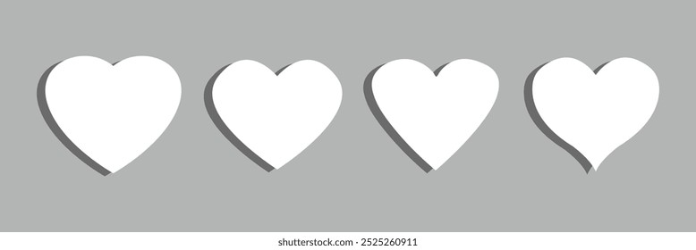 Hand drawn realistic white heart. Decorative spring romantic icon love symbol. Happy Valentines Day icon of white heart. Abstract vector illustration isolated on background.