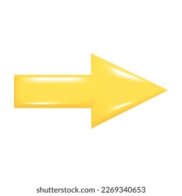 Hand drawn realistic yellow 3d arrow. Shape of pointing straight right 3d icon. Design of realistic arrow sign. Abstract vector illustration isolated on white background