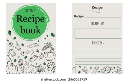 hand drawn recipe book template with healthy vegetables.	
