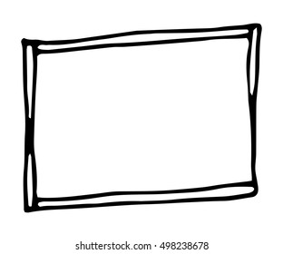 Hand drawn rectangle frame. Cartoon vector square border. Pencil effect shape isolated.