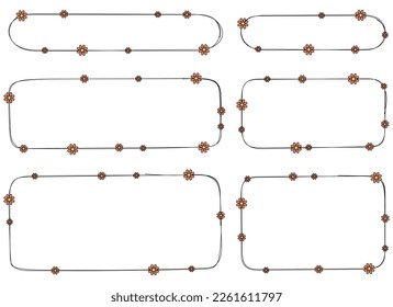 Hand drawn rectangle frame decoration element with flowers vector set
