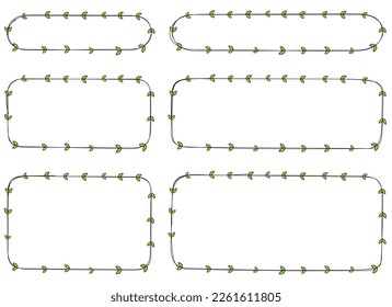 Hand drawn rectangle frame decoration element with leaves vector set