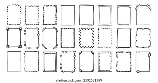 Quadro retangular desenhado à mão rabiscar vertical. Caixa de texto de desenho vazia de estilo de linha. Ilustração vetorial