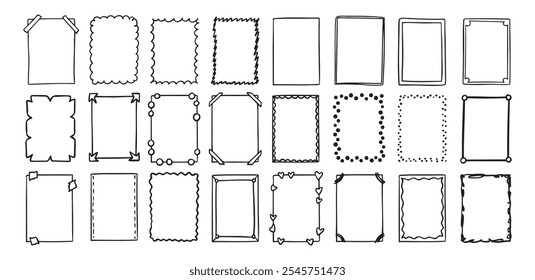 Hand drawn rectangle frame doodle vertical. Line style empty drawing textbox. Vector illustration