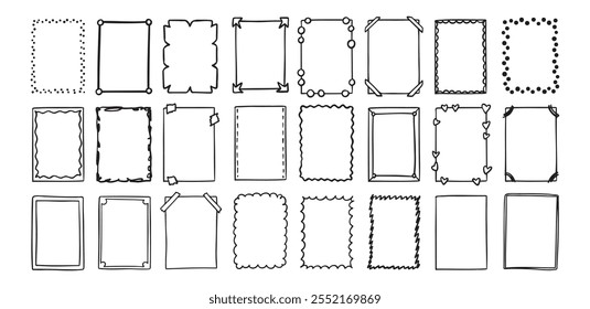 Hand drawn rectangle frame doodle vertical. Line style empty drawing textbox. Vector illustration