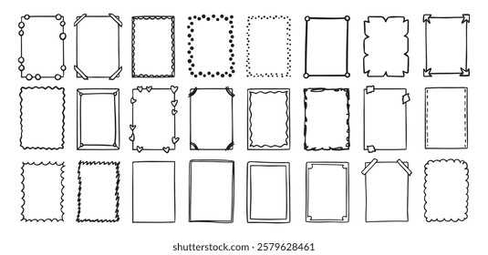 Hand drawn rectangle frame doodle vertical. Line style empty drawing textbox. Vector illustration