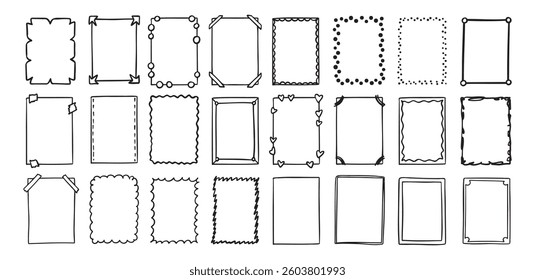 Hand drawn rectangle frame doodle vertical. Line style empty drawing textbox. Vector illustration
