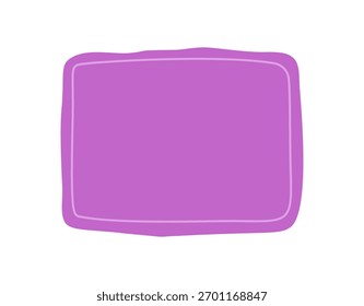 Hand drawn rectangle frame with fluid squiggle border. This template has a purple background and works as a graphic text mockup or box. Creative border style for messages and versatile layout.