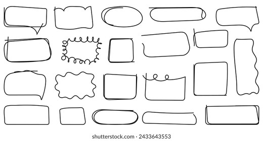 Hand drawn rectangle frame set.Doodle frame for textbox. Geometric Doodle border. Flat Vector illustration.	