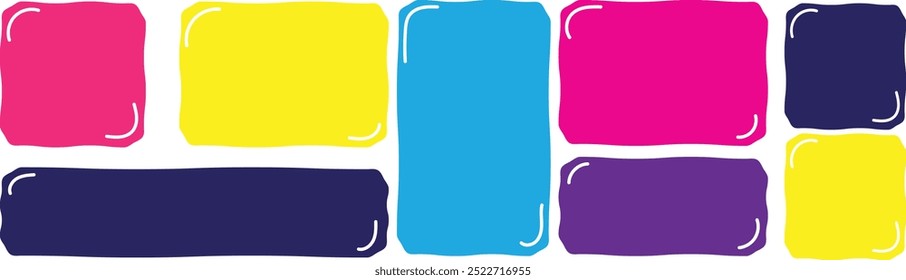 Conjunto de quadros retangulares desenhados à mão.Quadro de doodle para caixa de texto.vetor eps10