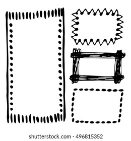 Hand drawn rectangle frames set. Cartoon vector square borders. Pencil effect shapes isolated.