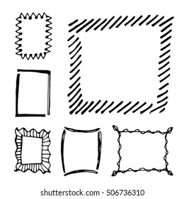 Hand drawn rectangle frames set. Cartoon vector square borders. Pencil effect shapes isolated.