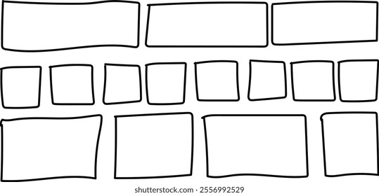 Hand drawn rectangle and square frames in various sizes with freehand scribble style