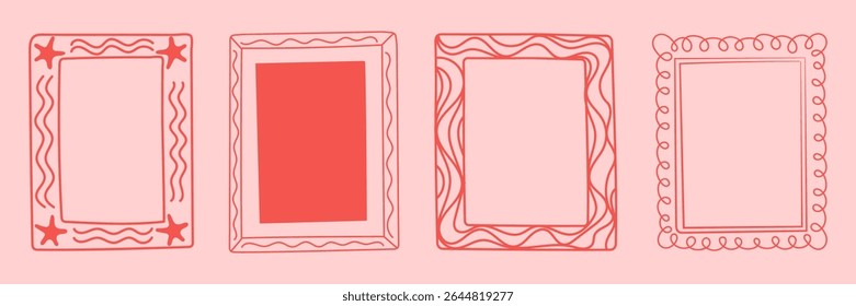 Hand drawn rectangular doodle frames in cartoon style. Fun and playful decorative elements for scrapbooking, poster, card or kids design.