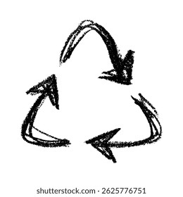 Hand drawn recycle arrow icon Recycling resources symbol Reuse of materials, zero waste, green environment, saving the planet