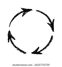 Hand drawn recycle arrow icon Recycling resources symbol Reuse of materials, zero waste, green environment, saving the planet