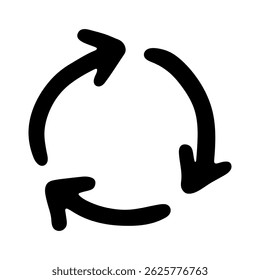 Hand drawn recycle arrow icon Recycling resources symbol Reuse of materials, zero waste, green environment, saving the planet