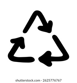 Hand drawn recycle arrow icon Recycling resources symbol Reuse of materials, zero waste, green environment, saving the planet