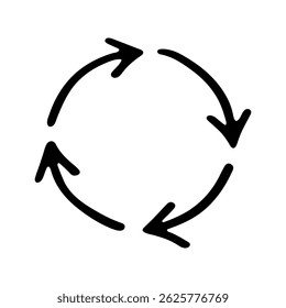 Hand drawn recycle arrow icon Recycling resources symbol Reuse of materials, zero waste, green environment, saving the planet