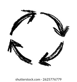 Hand drawn recycle arrow icon Recycling resources symbol Reuse of materials, zero waste, green environment, saving the planet