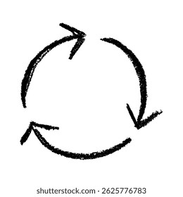 Hand drawn recycle arrow icon Recycling resources symbol Reuse of materials, zero waste, green environment, saving the planet