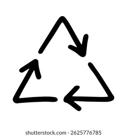 Hand drawn recycle arrow icon Recycling resources symbol Reuse of materials, zero waste, green environment, saving the planet