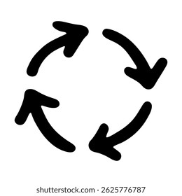 Hand drawn recycle arrow icon Recycling resources symbol Reuse of materials, zero waste, green environment, saving the planet